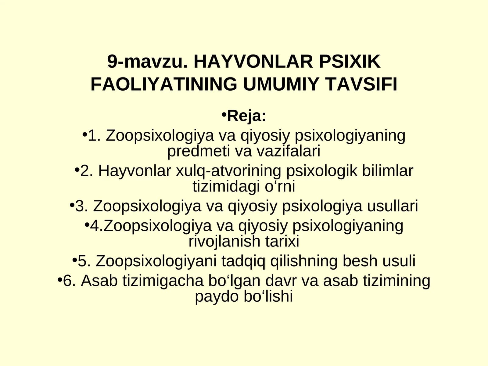 HAYVONLAR PSIXIK FAOLIYATINING UMUMIY TAVSIFI