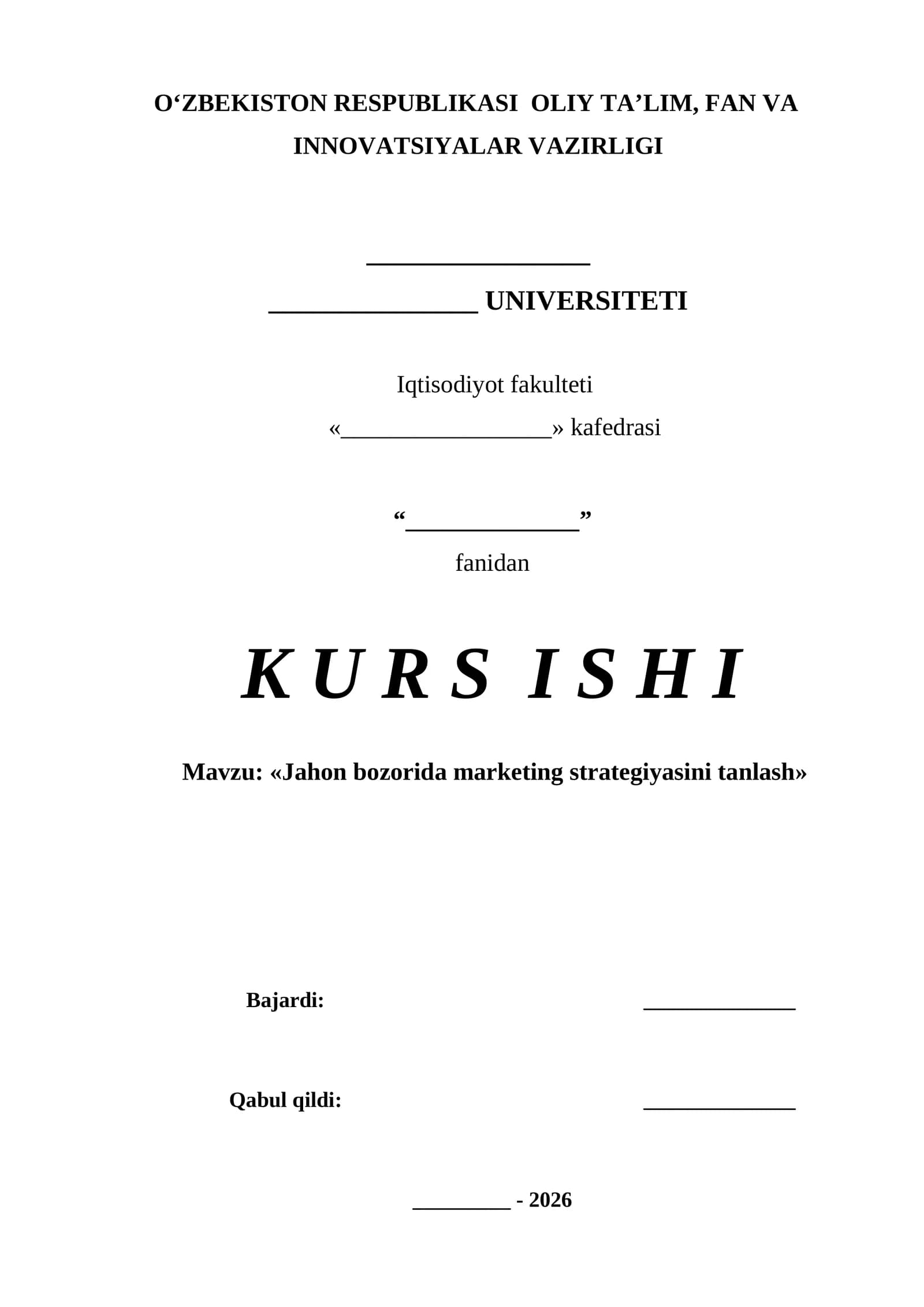Jahon bozorida marketing strategiyasini tanlash