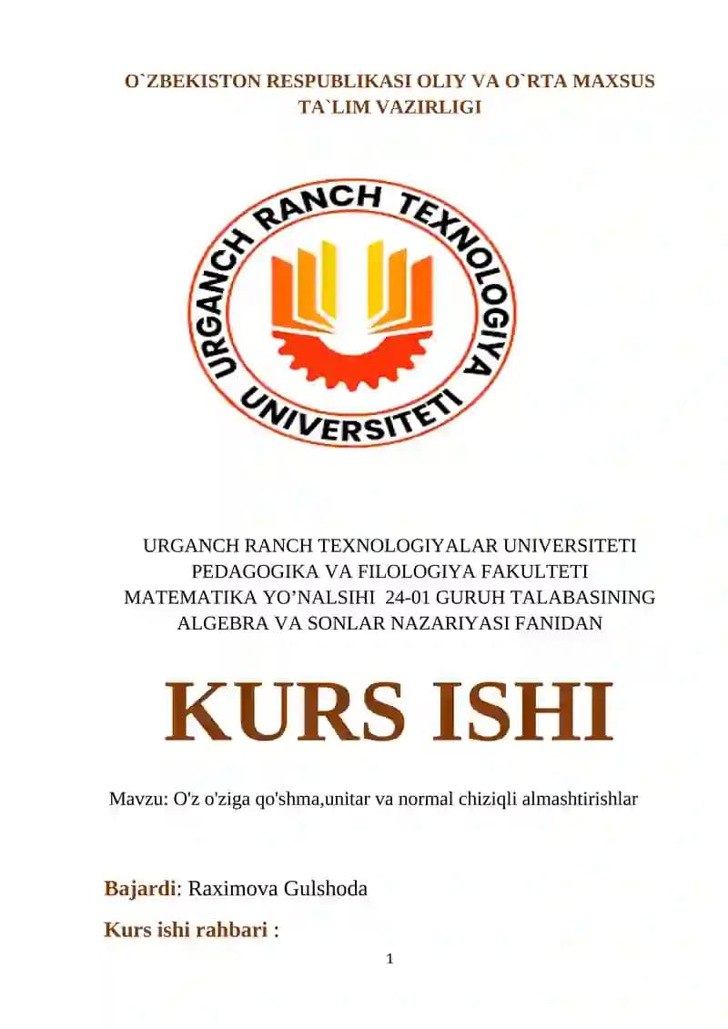 Oʻz-oʻziga qoʻshma unitar va normal chiziqli almashtirishlar