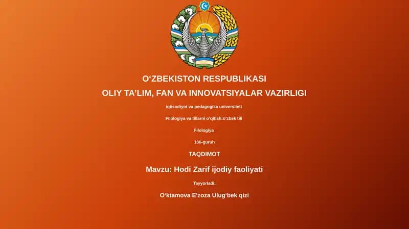 Hodi Zarif ijodiy faoliyati