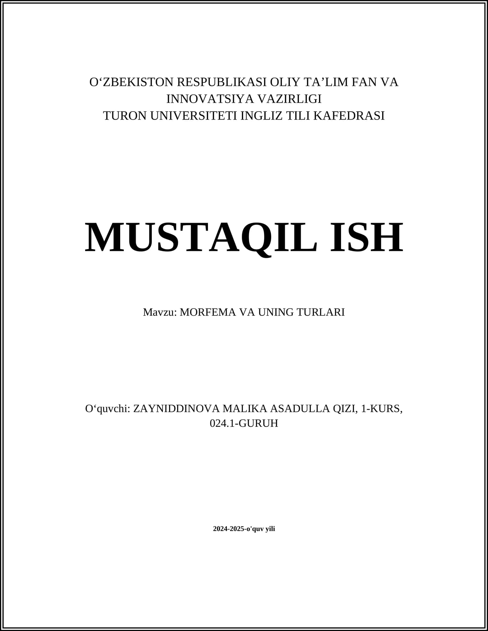 MORFEMA VA UNING TURLARI