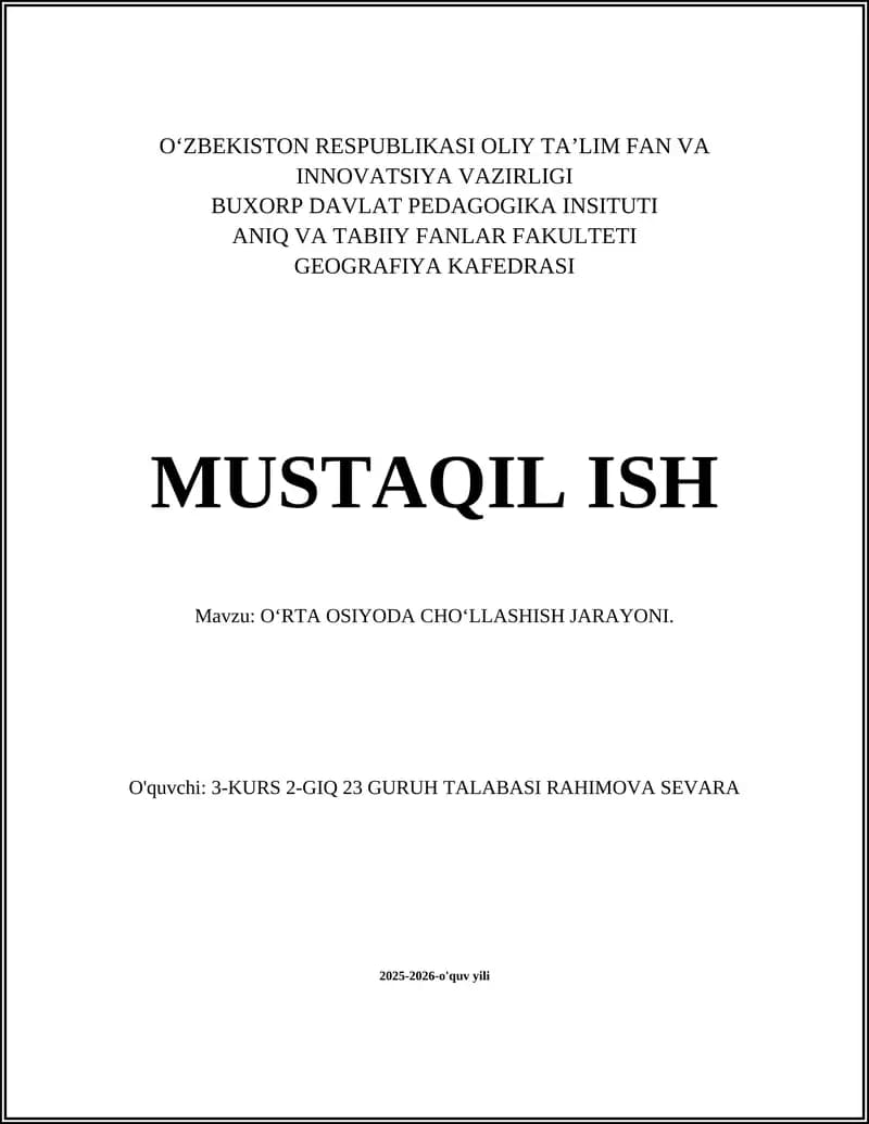 O‘RTA OSIYODA CHO‘LLASHISH JARAYONI