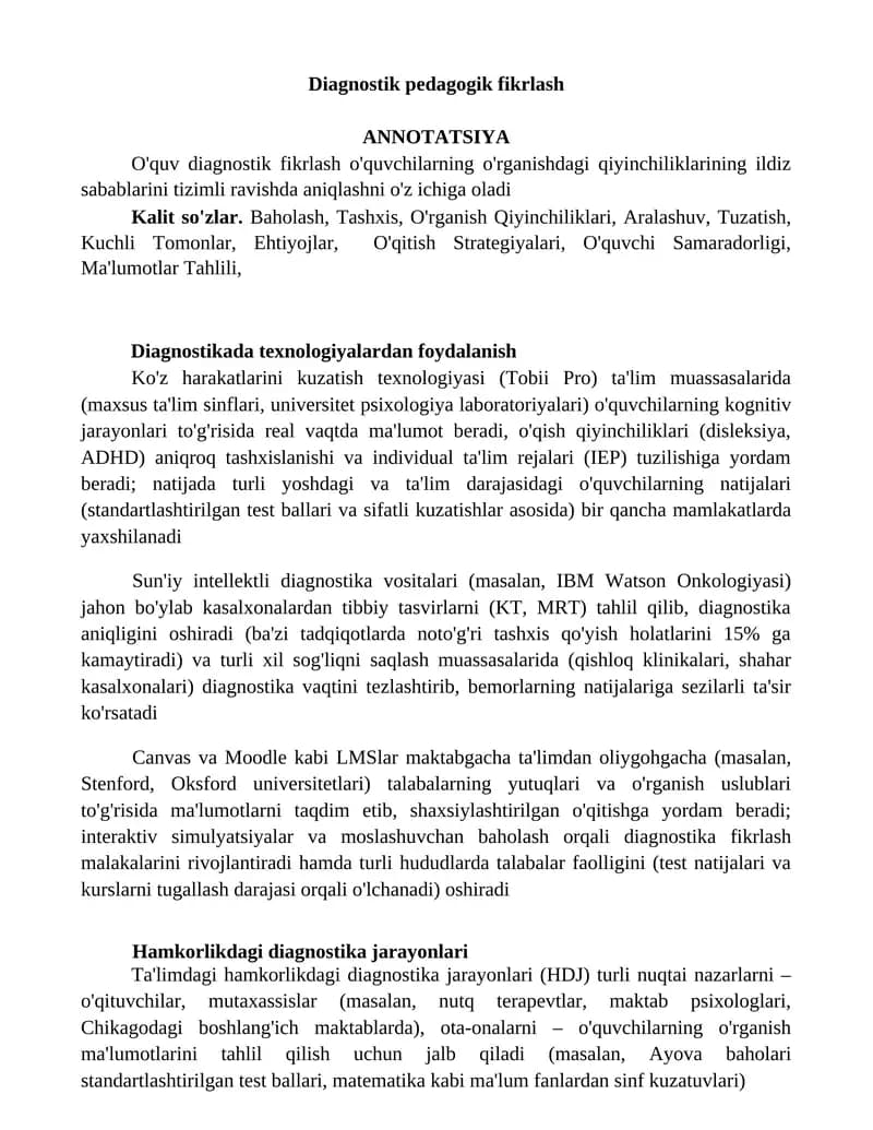 Diagnostik pedagogik fikrlash