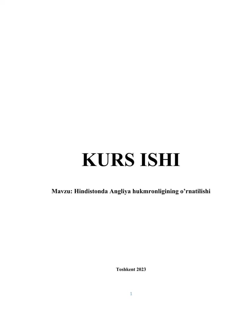 Hindistonda Angliya hukmronligining o'rnatilishi