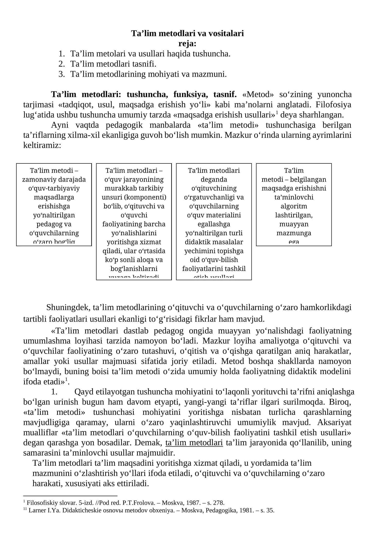 Ta’lim metodlari va vositalari