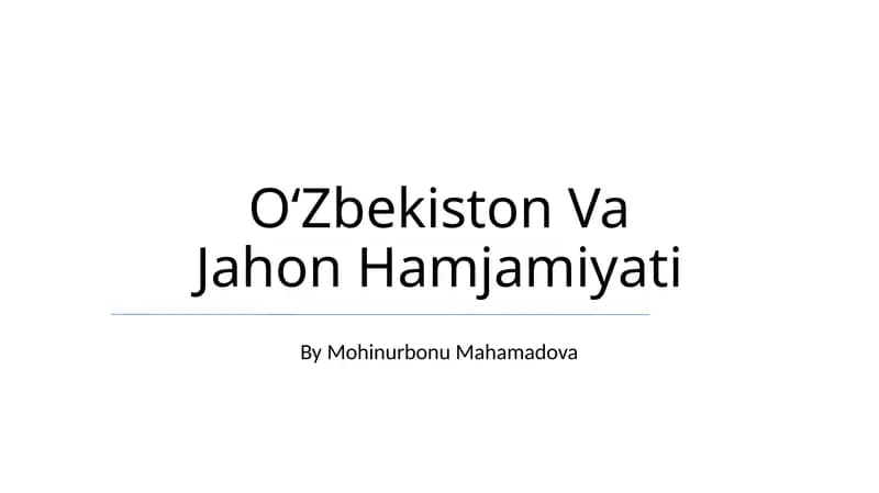 Oʻzbekiston Va Jahon Hamjamiyati