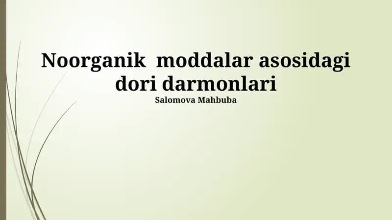 Noorganik moddalar asosidagi dori darmonlari