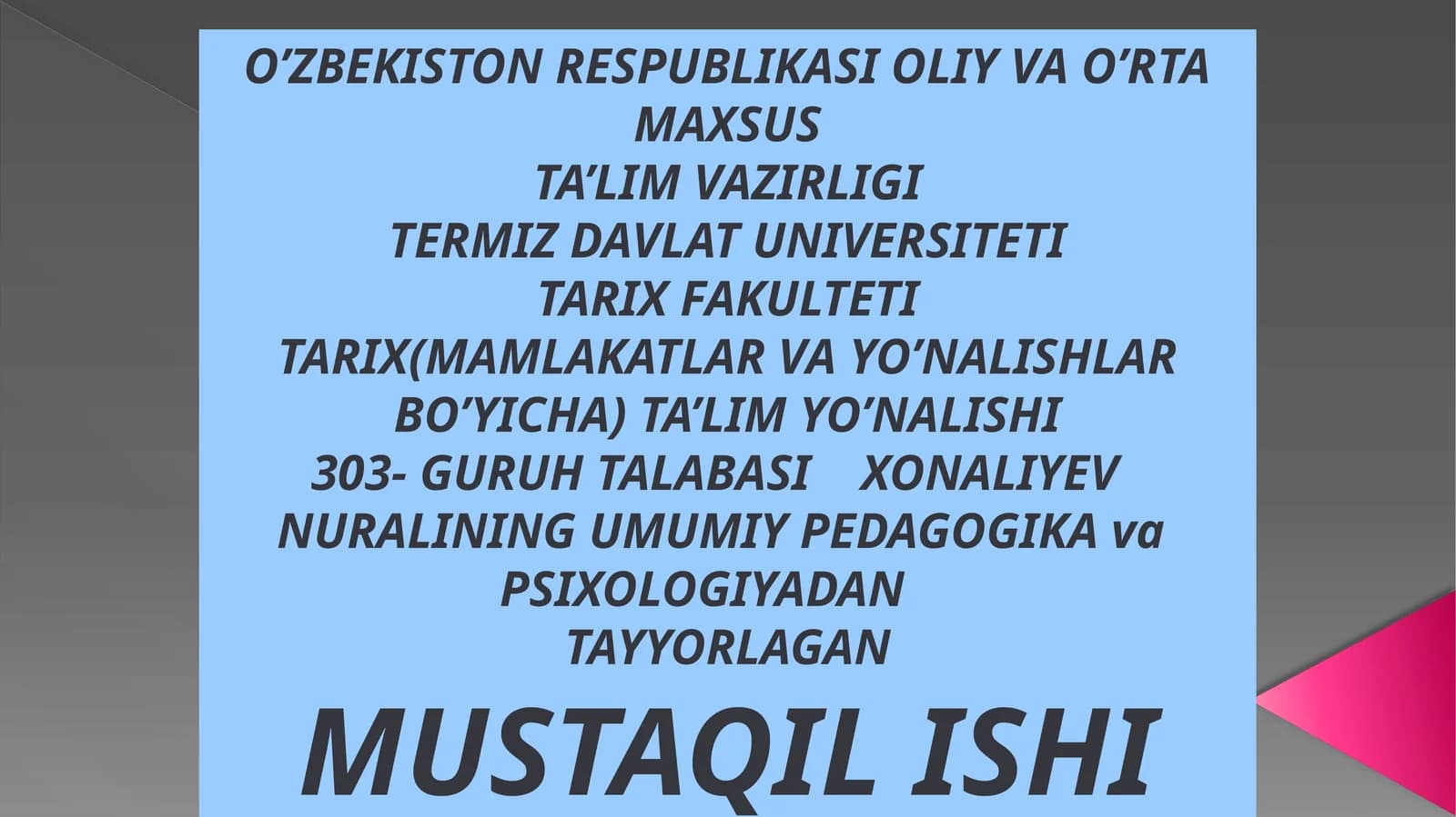 TESTLAR VA BOSHQAPSIXODIAGNOSTIK METODLAR