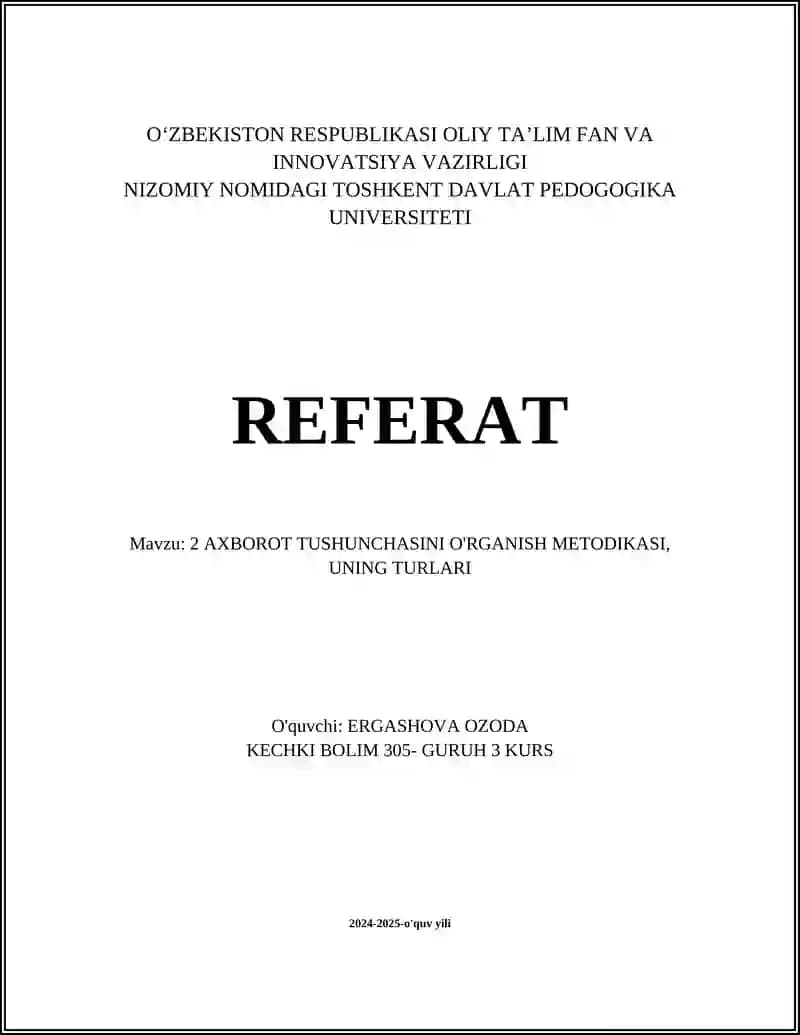 Axborot Tushunchasini O'rganish Metodikasi