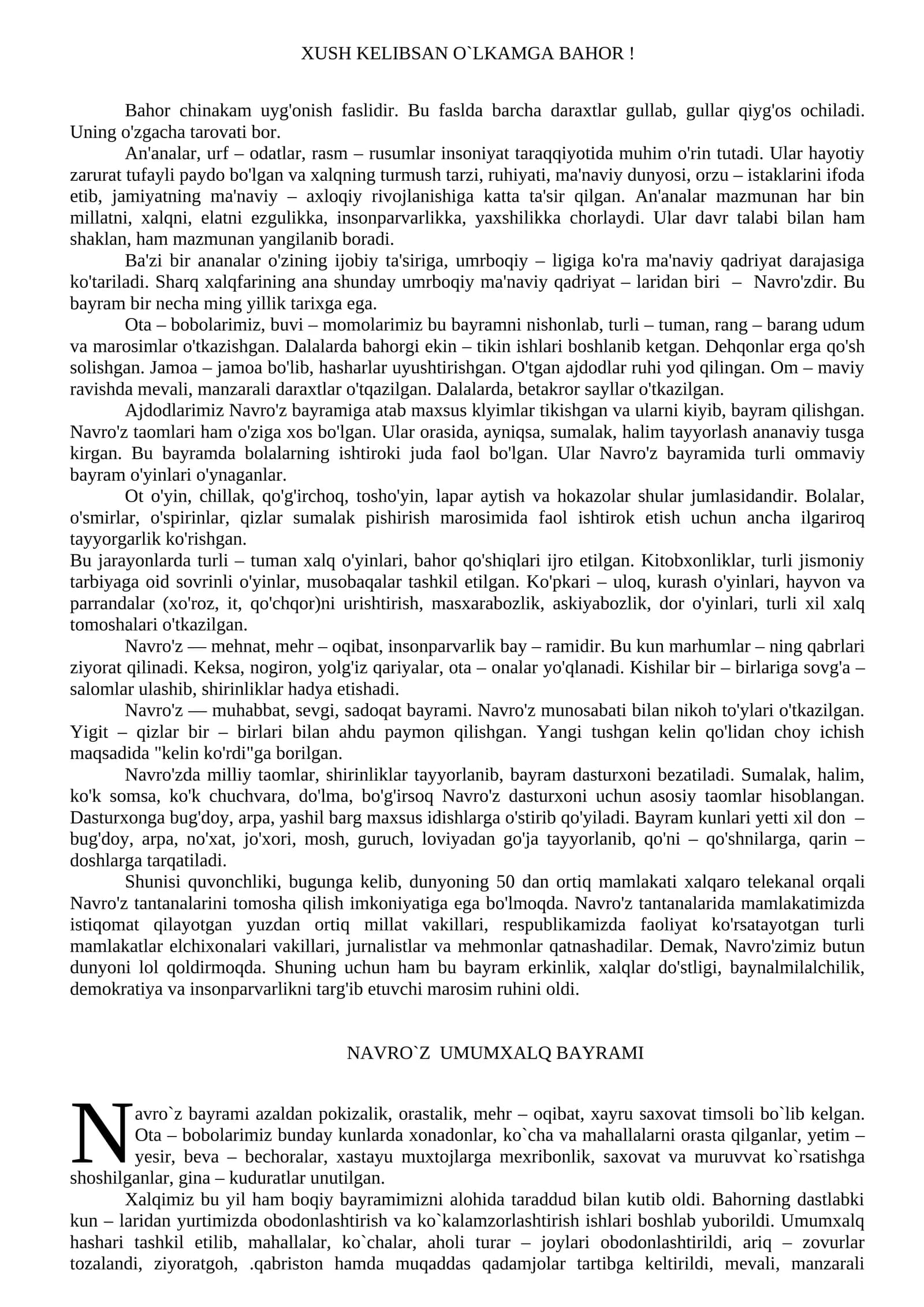 XUSH KELIBSAN O`LKAMGA BAHOR!