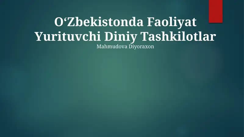 Oʻzbekistonda Faoliyat Yurituvchi Diniy Tashkilotlar