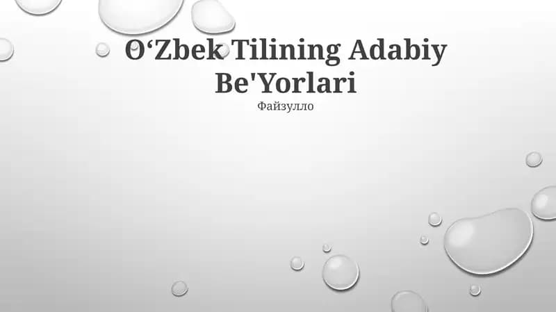 Oʻzbek Tilining Adabiy Be'Yorlari