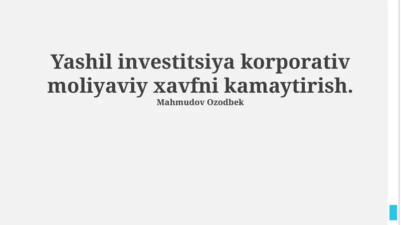Yashil investitsiyalar va korporativ moliyaviy xavfni kamaytirish