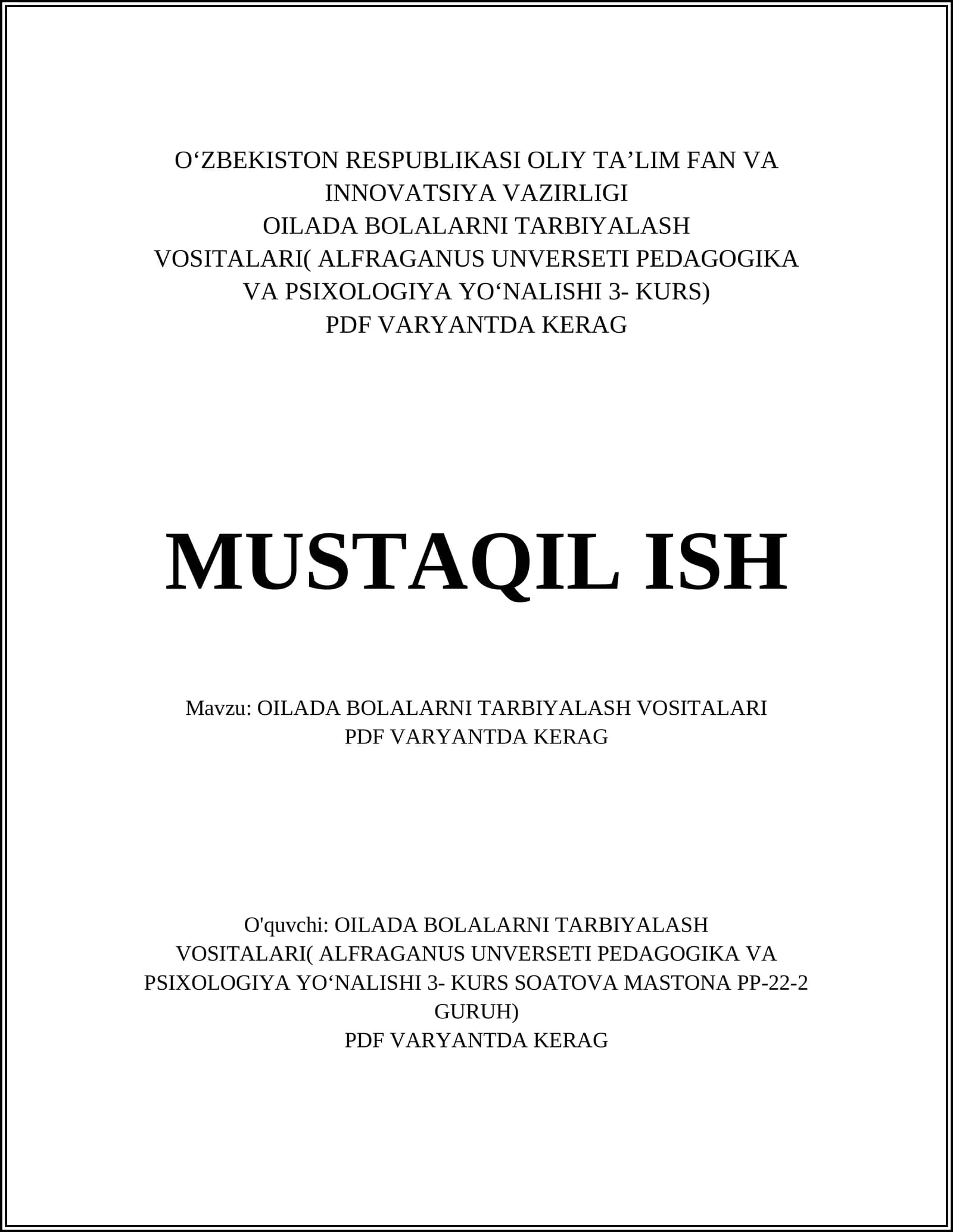 Oila muhitida bola tarbiyasi