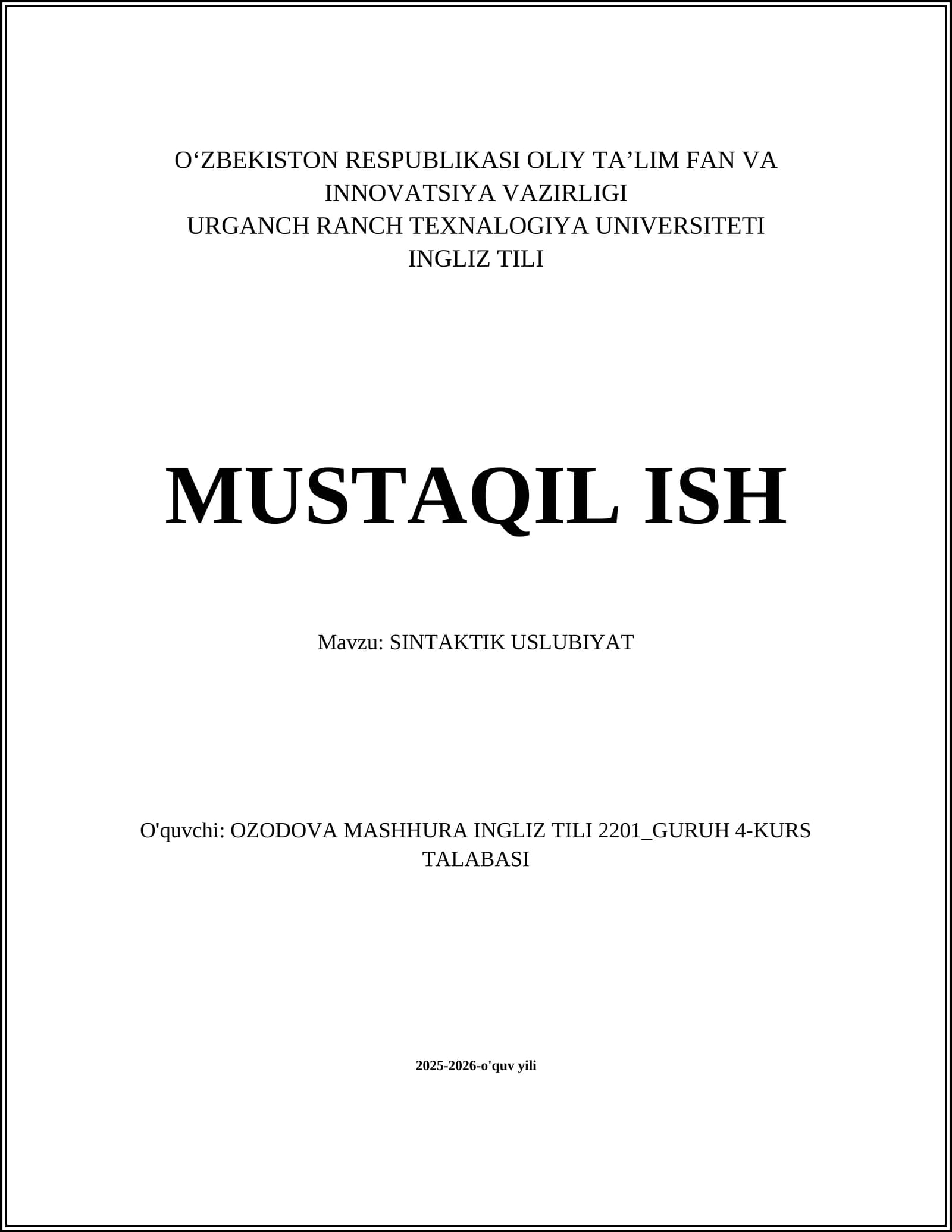 SINTAKTIK USLUBIYAT