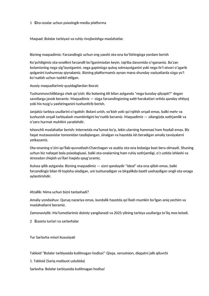 Ota-onalar uchun psixologik-media platforma