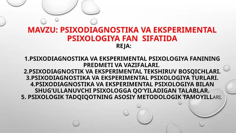 PSIXODIAGNOSTIKAVA EKSPERIMENTAL PSIXOLOGIYA FANSIFATIDA