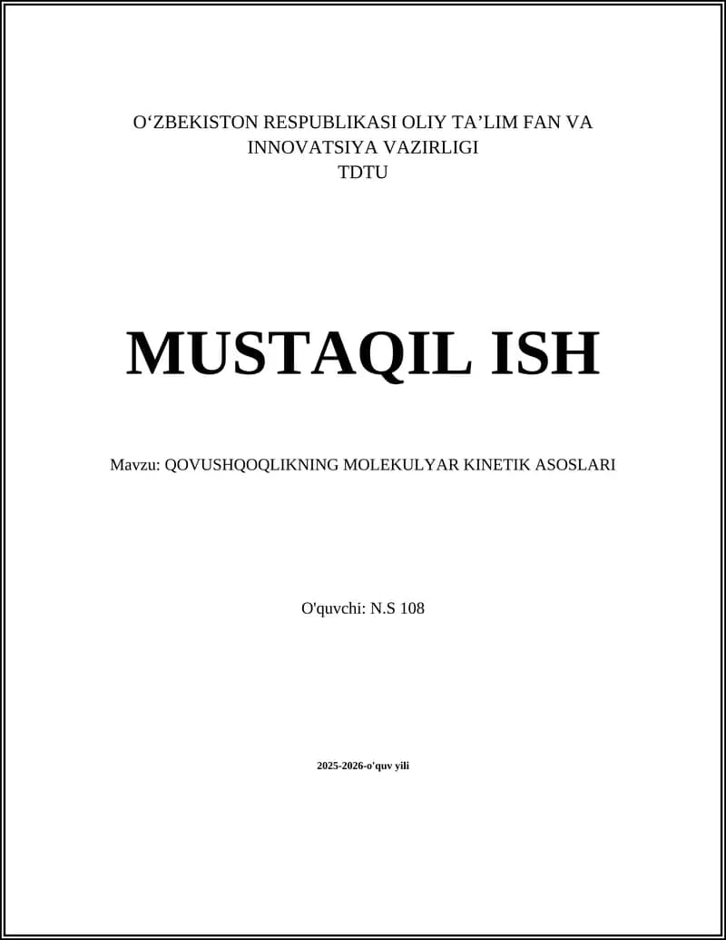 QOVUSHQOQLIKNING MOLEKULYAR KINETIK ASOSLARI