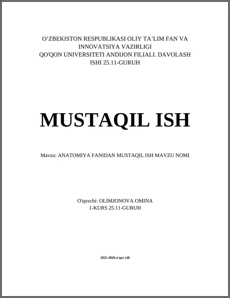 ANATOMIYA FANIDAN MUSTAQIL ISH