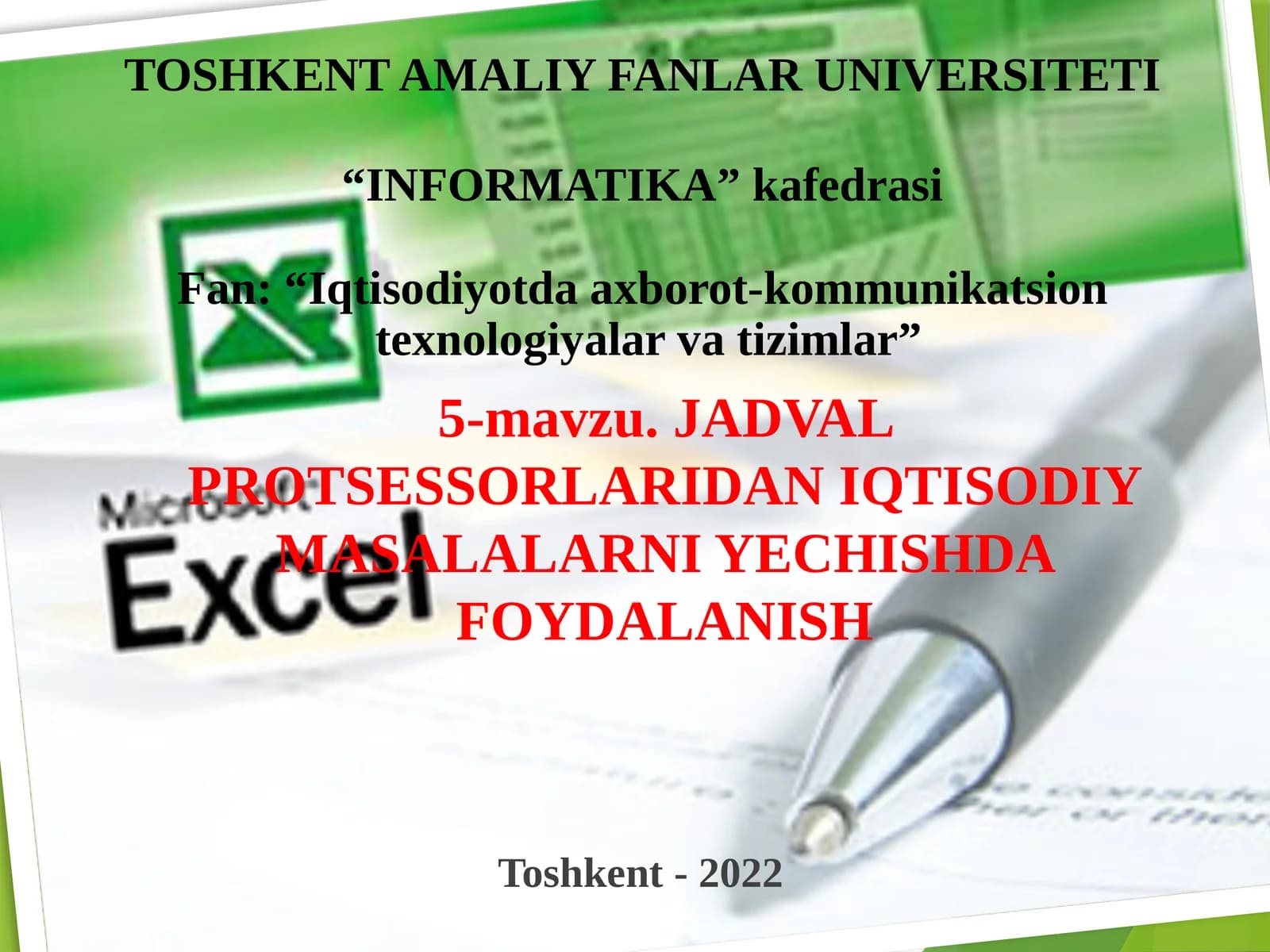 Yacheykalar formatlash