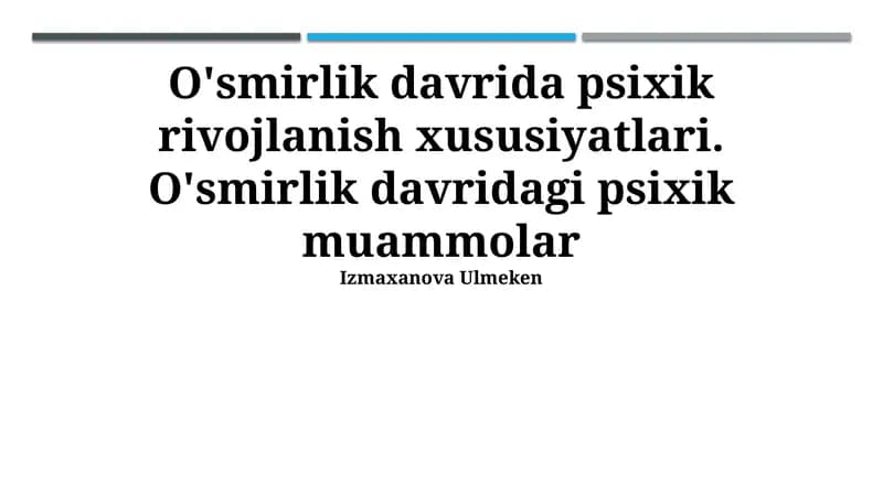 O'smirlik davridagi psixologik muammolar