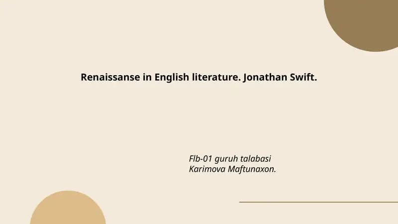 Renaissanse in English literature. Jonathan Swift.