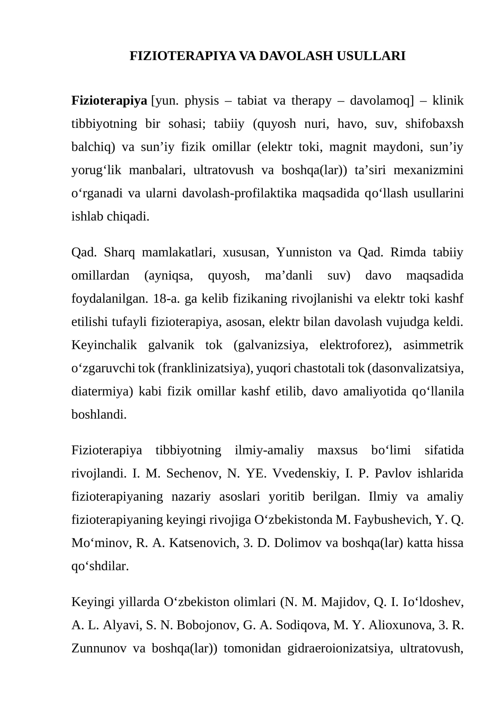 FIZIOTERAPIYA VA DAVOLASH USULLARI