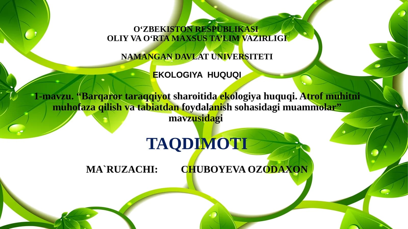 Барқарортараққиёт шароитида экология ҳуқуқи