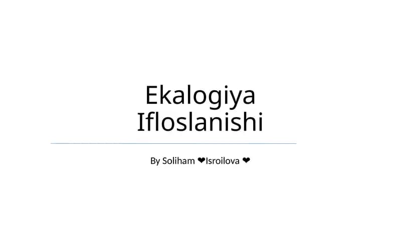 Ekologiya Ifloslanishi