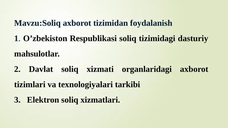 Mavzu:Soliq axborot tizimidan foydalanish