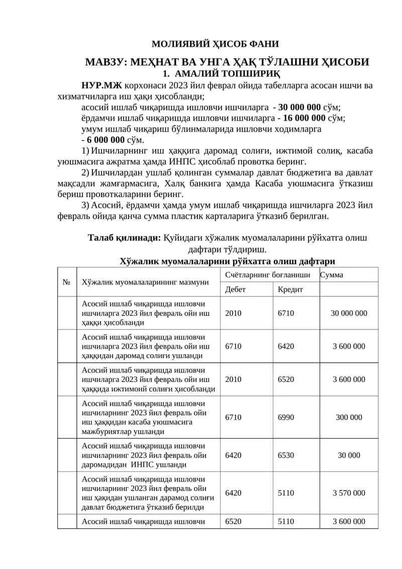 МОЛИЯВИЙ ҲИСОБ ФАНИ