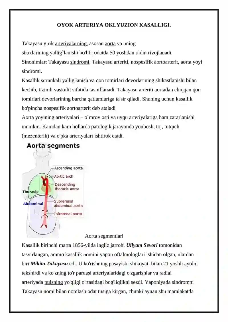 OYOK ARTERIYA OKLYUZION KASALLIGI
