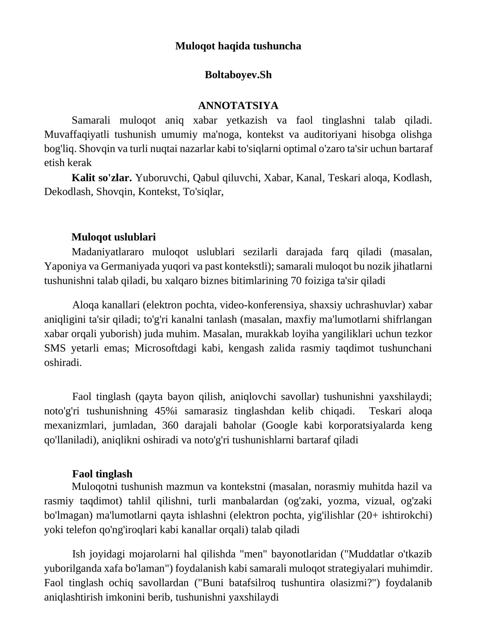 Muloqot haqida tushuncha
