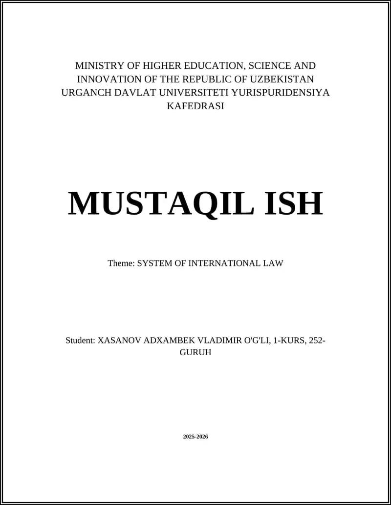 SYSTEM OF INTERNATIONAL LAW