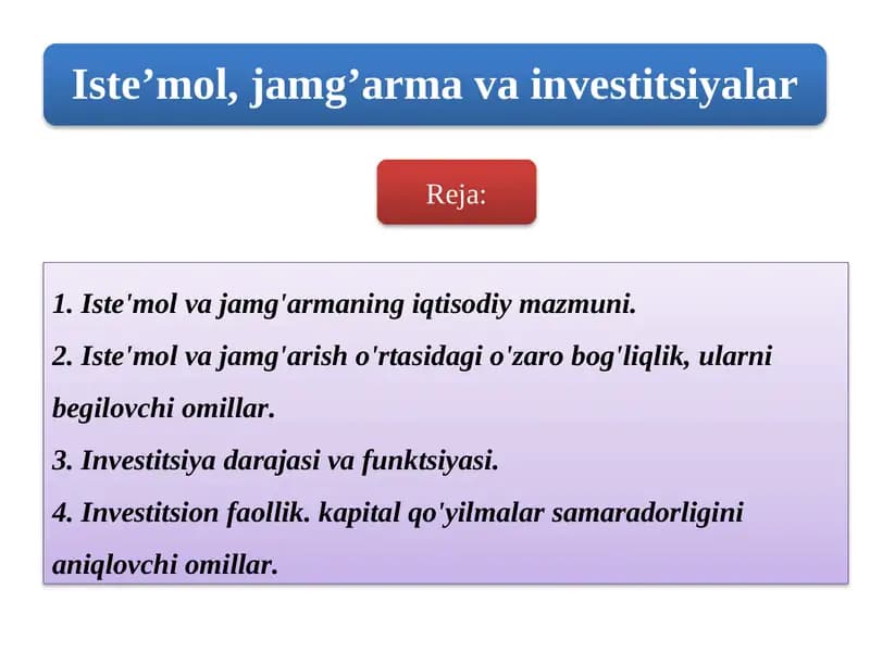 Iste’mol va jamg’armaning iqtisodiy mazmuni