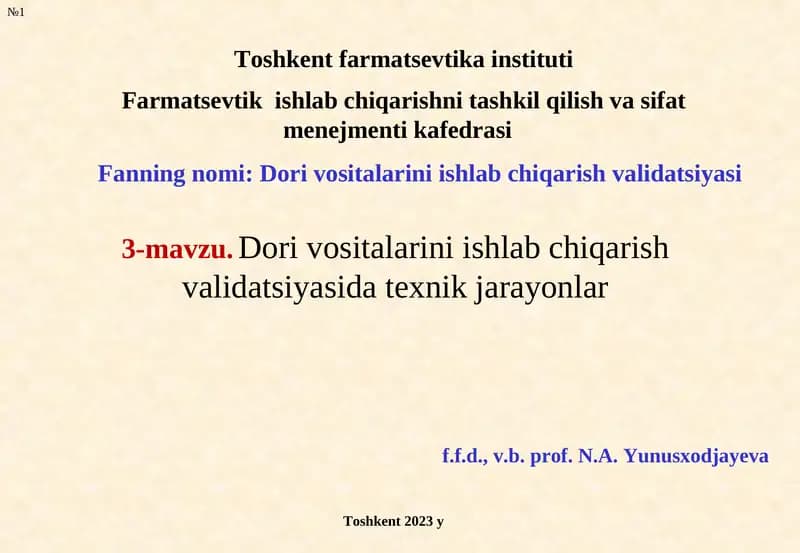 Dori vositalarini ishlab chiqarish validatsiyasi