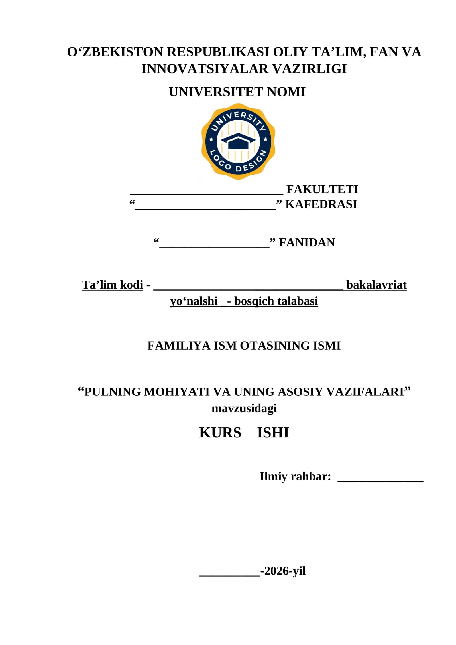 PULNING MOHIYATI VA UNING ASOSIY VAZIFALARI