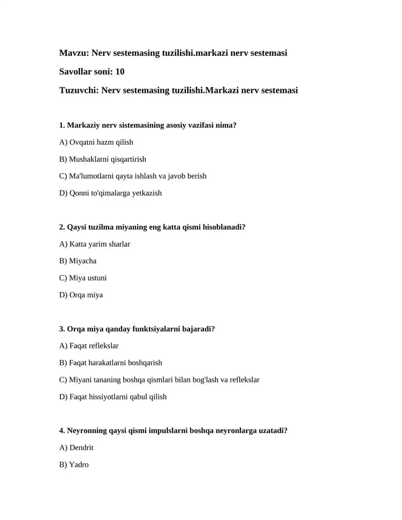 Nerv sestemasi tuzilishi