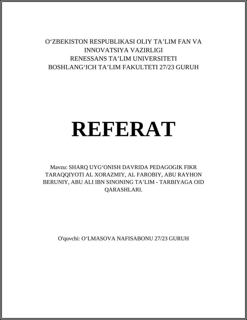 Al-Farobiyning taʼlim va tarbiya nazariyasi