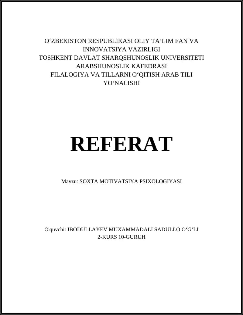 SOXTA MOTIVATSIYA PSIXOLOGIYASI