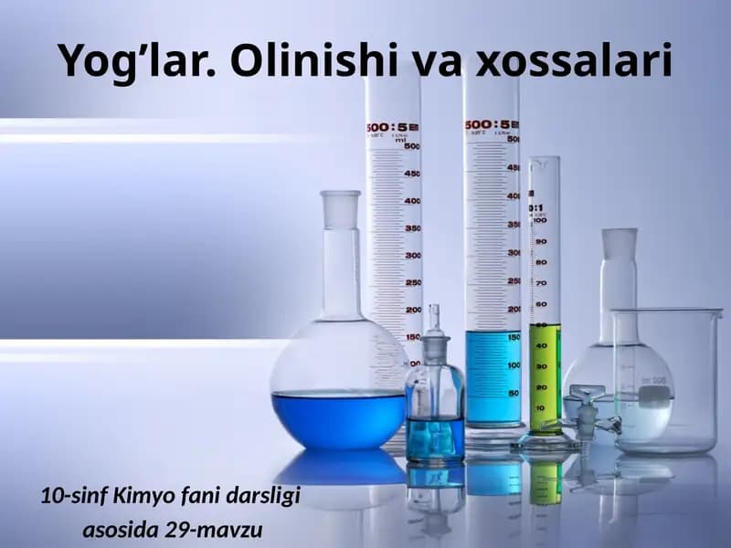 Yog’lar.Olinishivaxossalari
