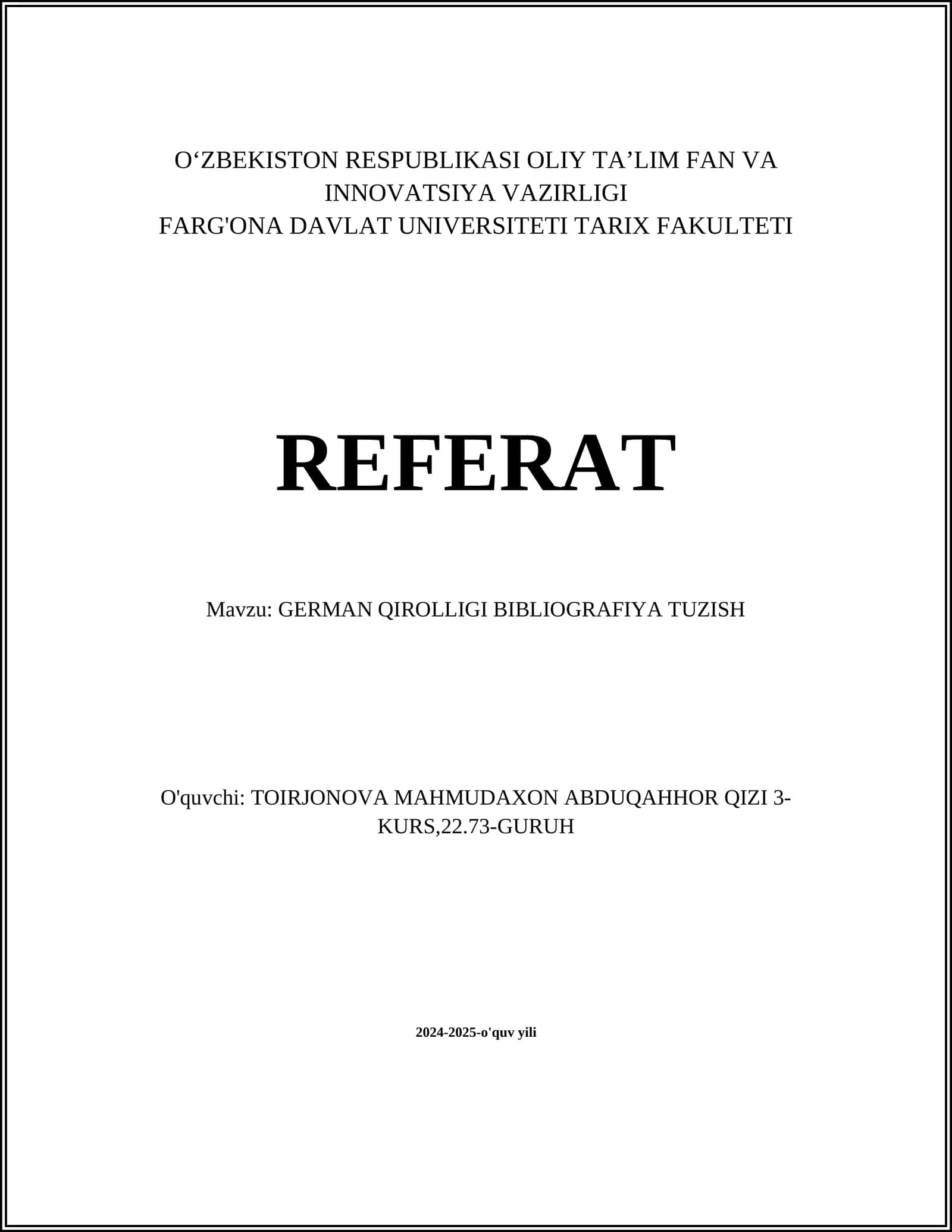 GERMAN QIROLLIGI BIBLIOGRAFIYA TUZISH