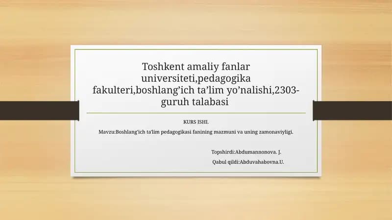 Boshlang'ich ta'lim pedagogikasi