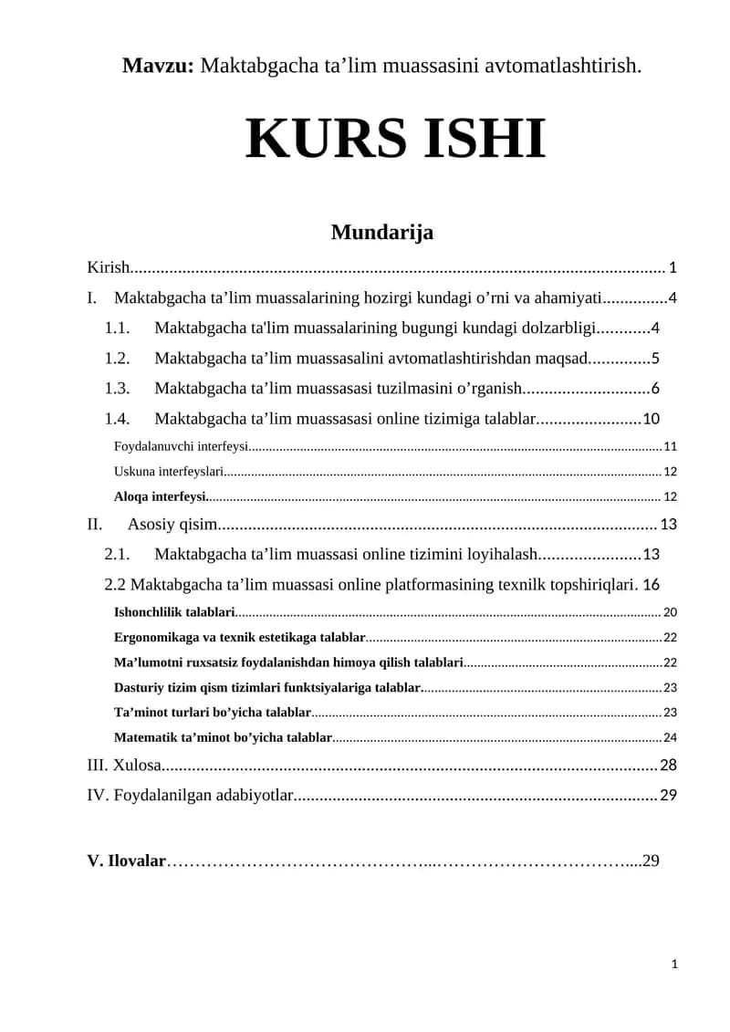 Maktabgacha ta’lim muassasini avtomatlashtirish