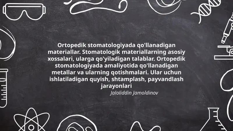 Ortopedik stomatologiyada qo'llanadigan materiallar