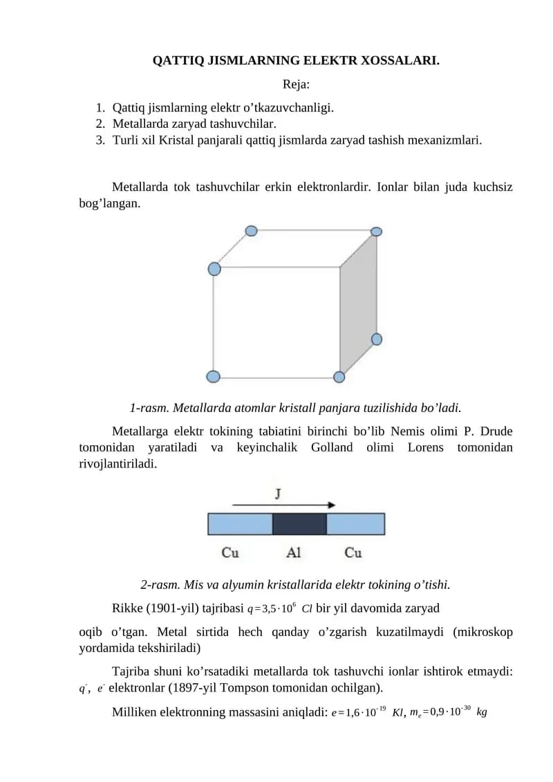 QATTIQ JISMLARNING ELEKTR XOSSALARI