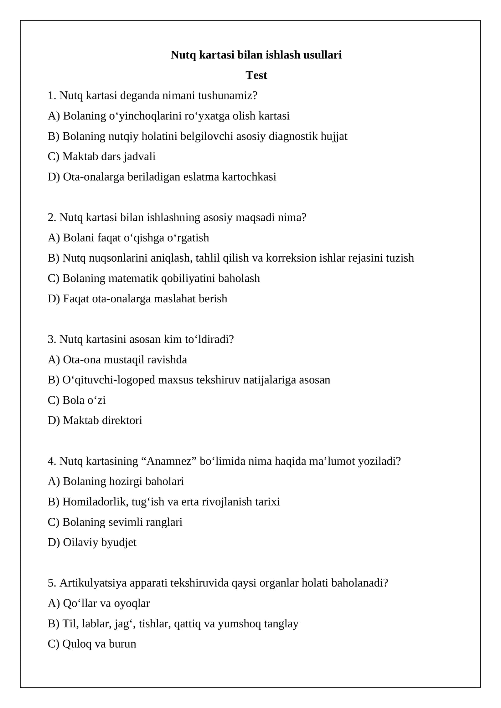 Nutq kartasi bilan ishlash usullari