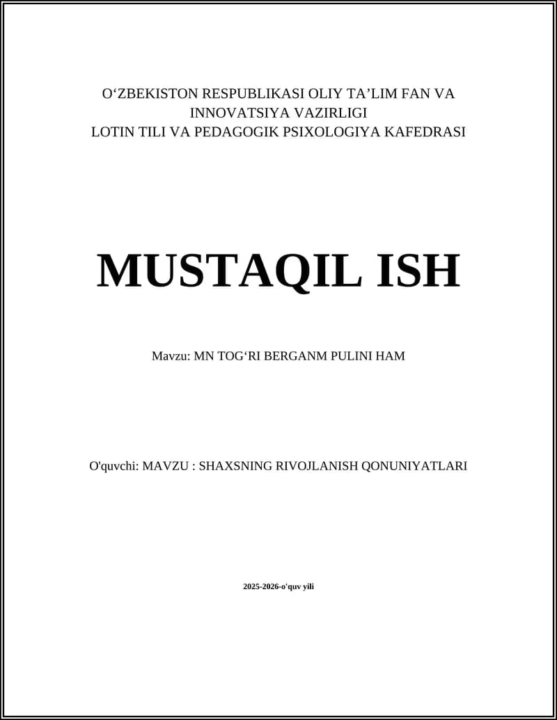 MN TOG'RI BERGANM PULINI HAM