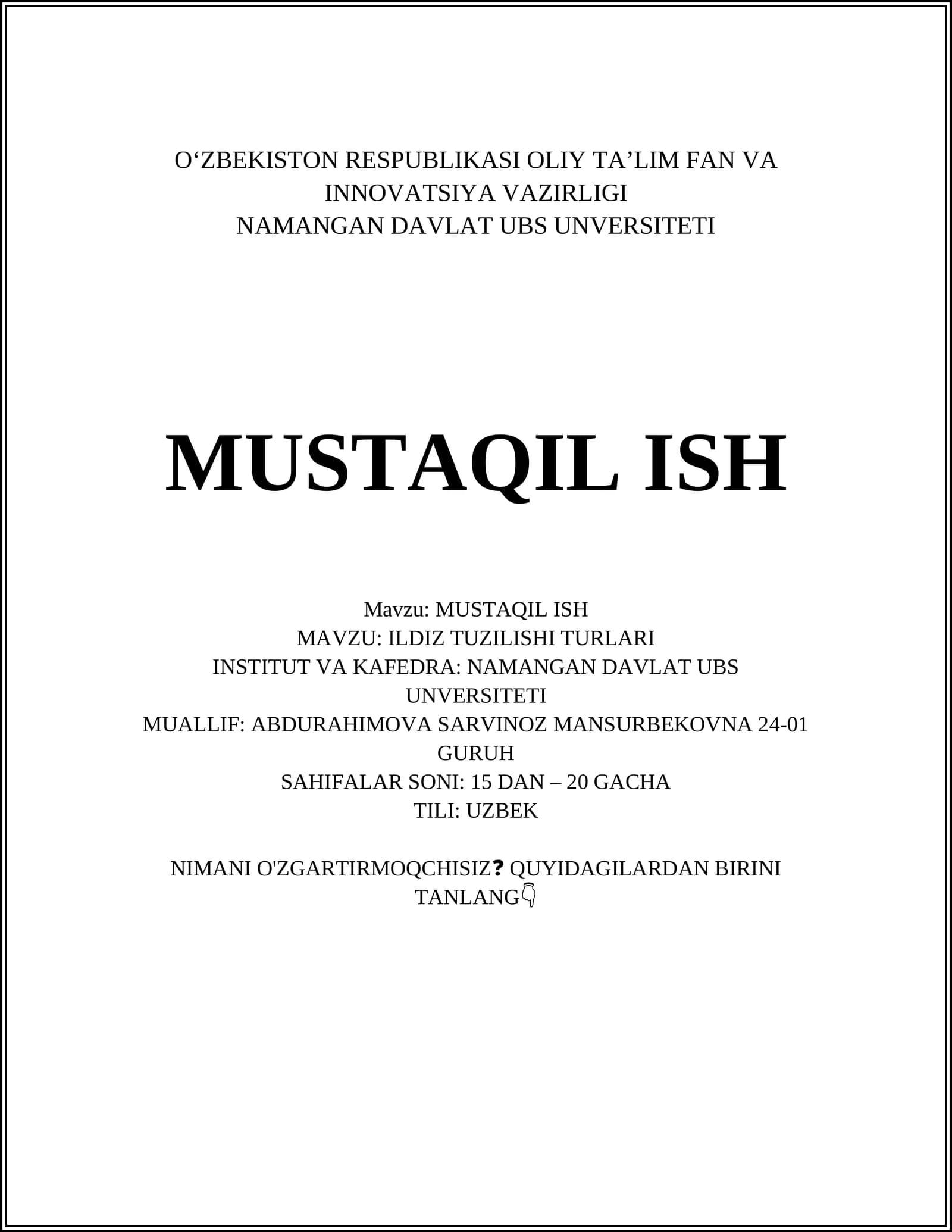 ILDIZ TUZILISHI TURLARI