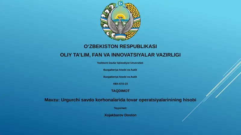 Urgurchi savdo korhonalarida tovar operatsiyalarinining hisobi
